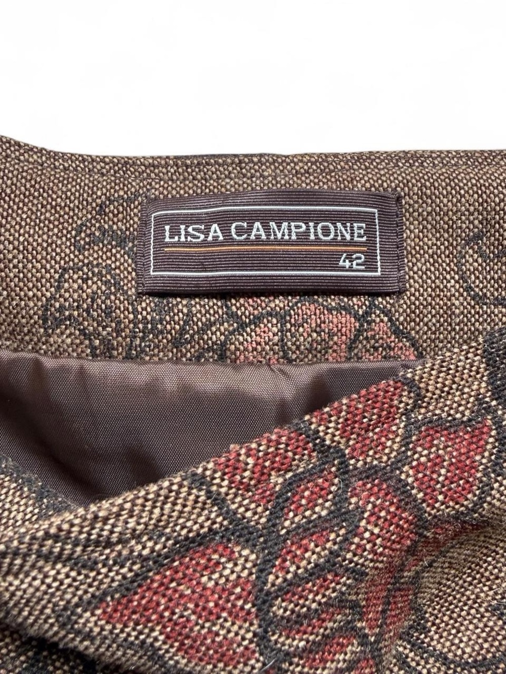 Vintage Lisa Campione Patchwork Tweed Floral Midi Skirt Euro 42 - Picture 4 of 7